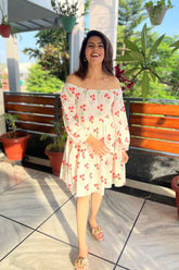 White Daffodil Printed Tier Dress